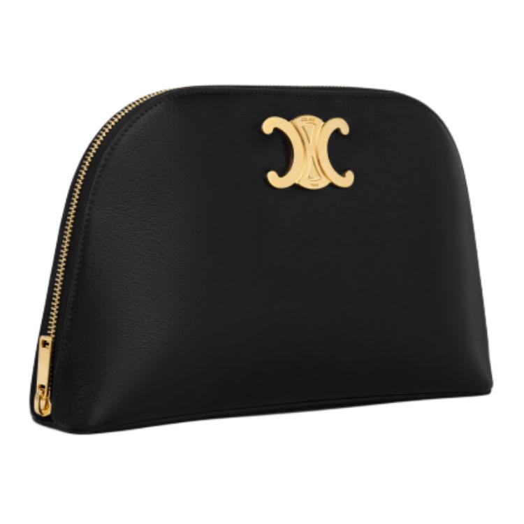 Celine Triomphe Zipper Closure Leather Clutch Women Clutch Black 10N073GEZ-38NO