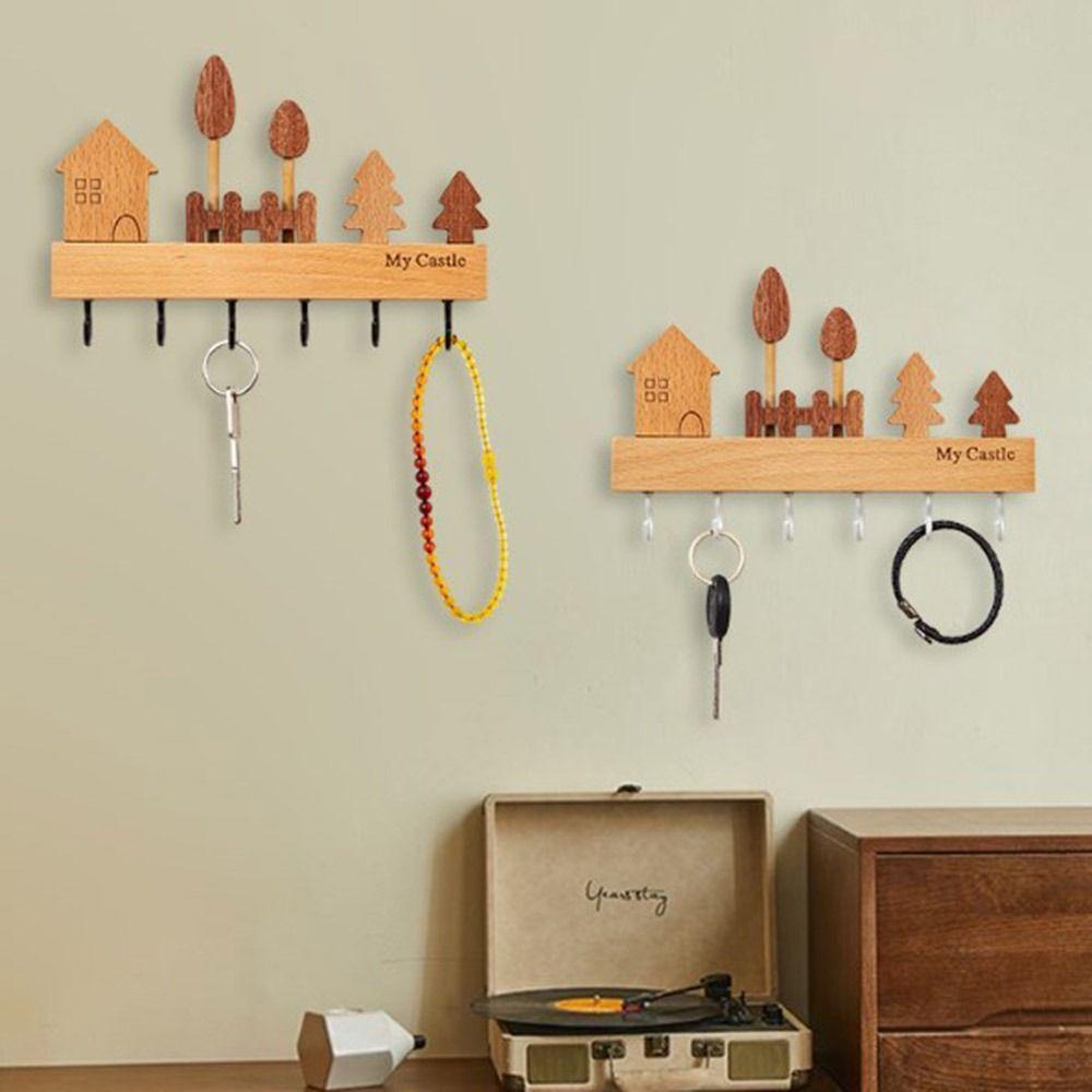 non-toxic Key Storage Holder Solid Wood Coat Rack Key Hook Rack  Kitchen Bathroom Bedroom