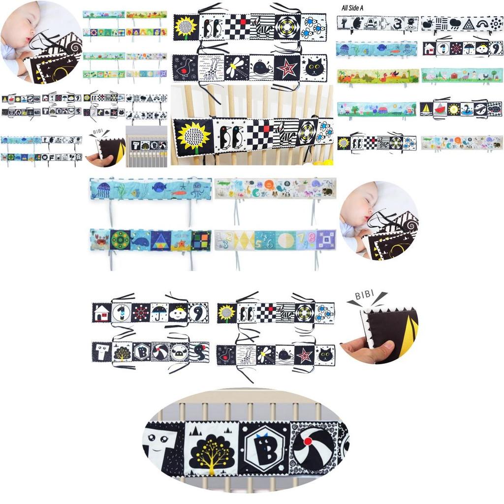 Новый трансграничный черно-белый двусторонний бортик-книжка для детской кроватки с 3D-игрушкой для раннего развития, устойчивой к разрыву, и BB-устройством