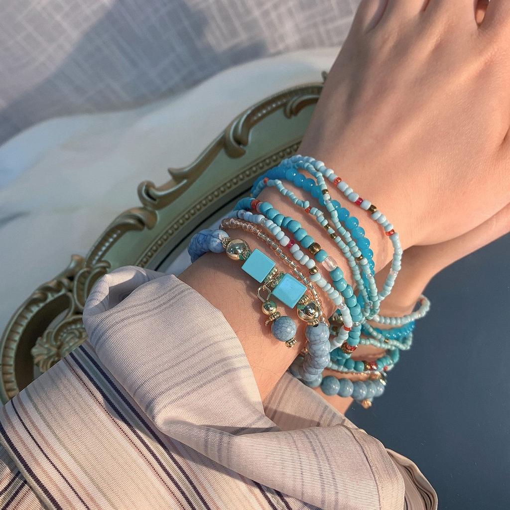 Bohemian  Creative Rice Bead Bead Bracelet 8 Combination Turquoise Elastic Bead Bracelet