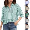 Женская модная повседневная рубашка с оборками на пуговицах, полосатая футболка, топ
