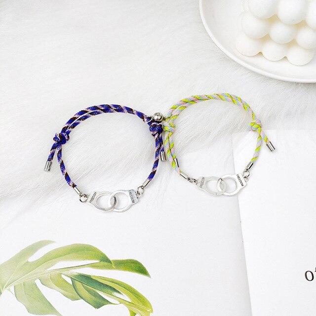 2шт Магнитный Парный Браслет Наручники Braclet Регулируемый Соответствующий Браслет Влюбленных Подарок На День Святого Валентина Пара Brazalete