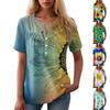 Women's Casual Floral Print V-Neck Short Sleeve Decorative Button T-Shirt Top