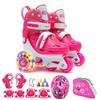Flash Skating Shoes Kids Beginner Roller Skating Shoes Set Children Skates with Kneepad Elbow Pads