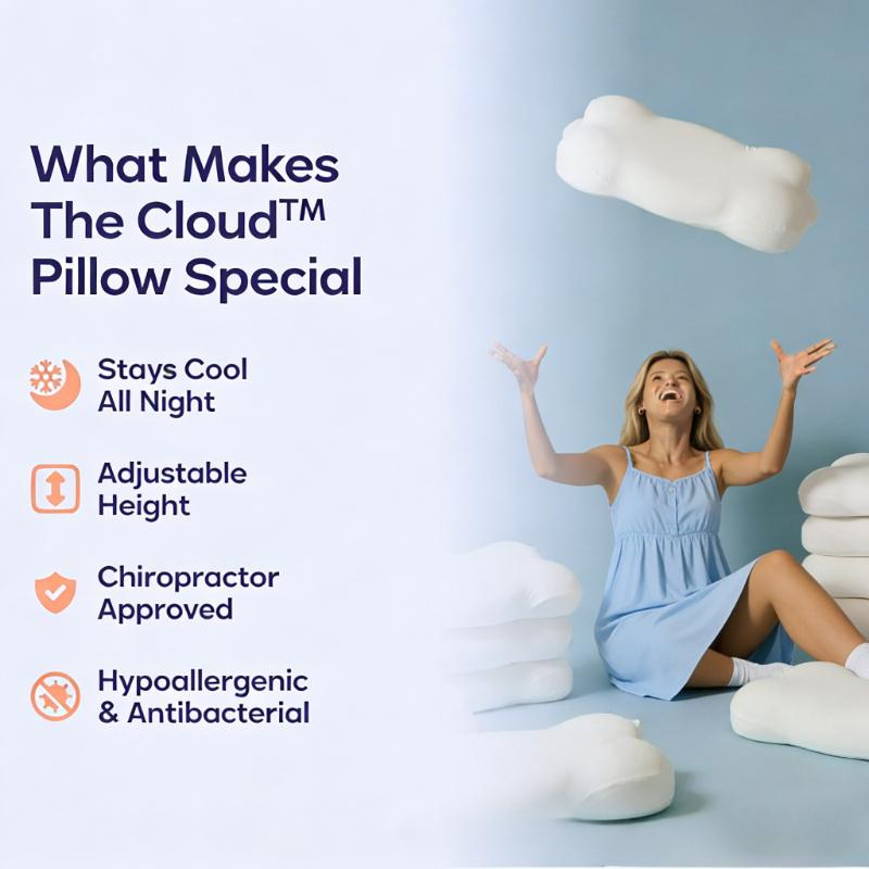 Ортопедическая подушка из пены с эффектом памяти Ergonomic Sleep Cloud для облегчения боли в шее и плечах, подходит для тех, кто спит на спине и животе.