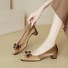 Thick Heel Single Shoes Women's New Women's Shoes Soft Leather Fashion Flat Head Light Mouth Bow Gentle Low Heel Shoes