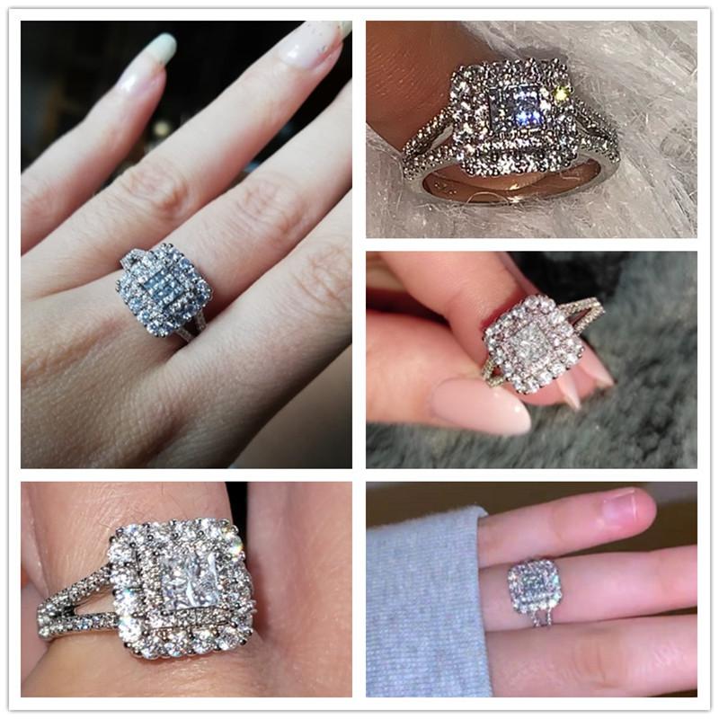 New Gorgeous Square Shape Women Ring Full Bling Iced Out Micro Pave Crystal Zircon Dazzling Bridal Ring Wedding Engage Ring