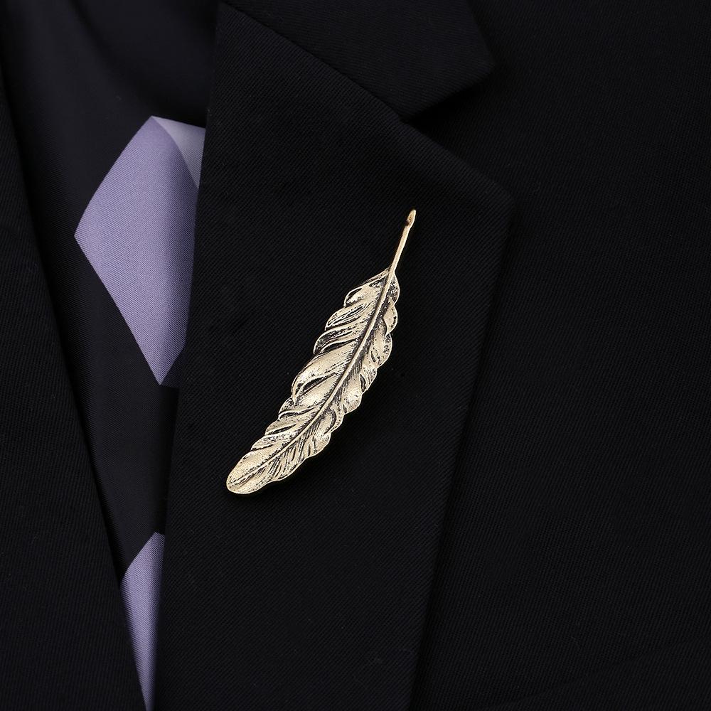 Z96 Retro Gold Leaf Feather Brooch for Men