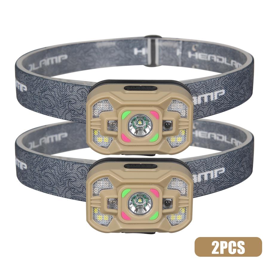 Светодиодные налобные фонари с датчиками для наружного использования, перезаряжаемые через USB, с 4 режимами аварийного рабочего освещения, водонепроницаемый налобный фонарь для кемпинга