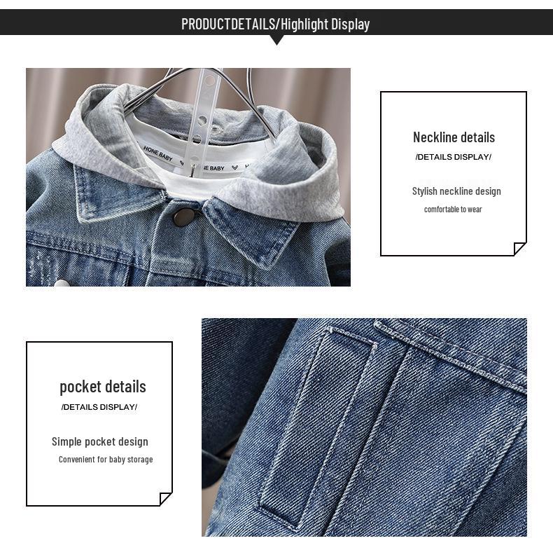 Стильная джинсовая куртка с капюшоном для мальчиков на весну и осень 2025 года