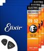 Струны для электрогитары Elixir, 3 комплекта для 7 струн, сверхлегкие струны с покрытием Nanoweb, медиаторы Musent, 2 шт., пробный набор 009-052 + 12007-3P