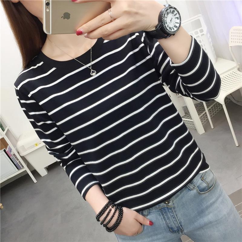 Женская свободная полосатая хлопковая футболка с длинным рукавом для весны и осени