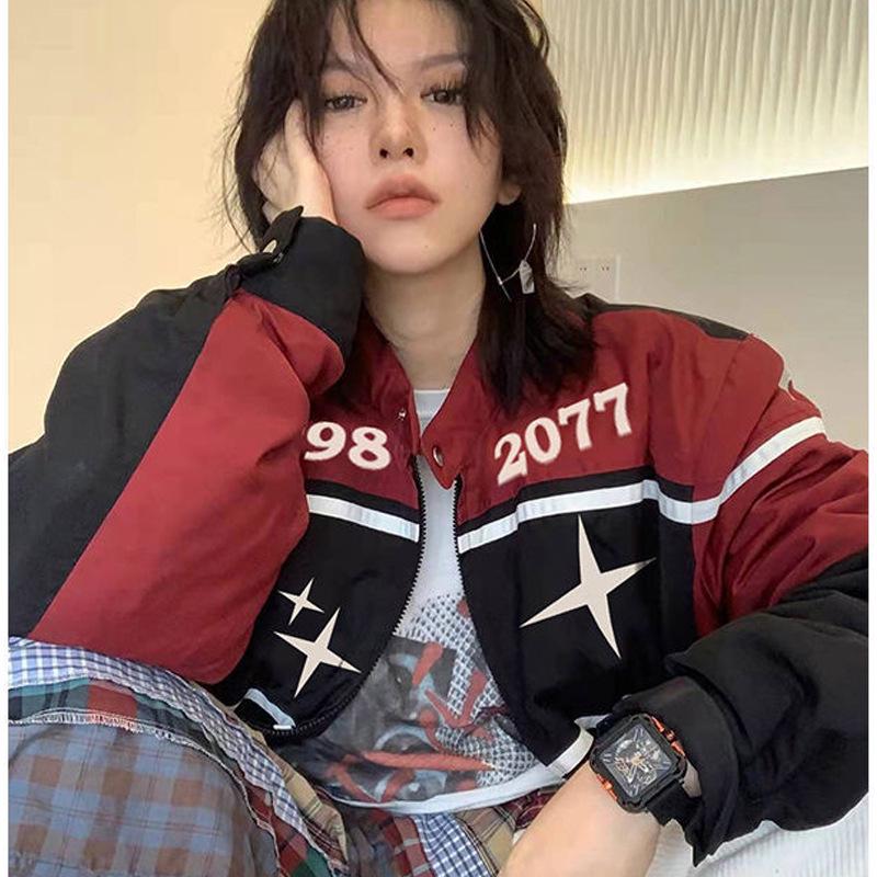 Женская модная винтажная американская мотоциклетная куртка - весенний бейсбольный стиль