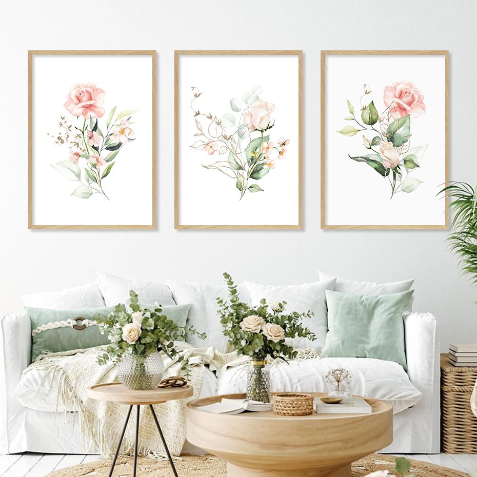 Бохо Зеленые Золотые Листья Цветочные Плакаты Акварель Картина на Холсте Настенные Художественные Принты Минималистская Картина Гостиная Украшение Дома