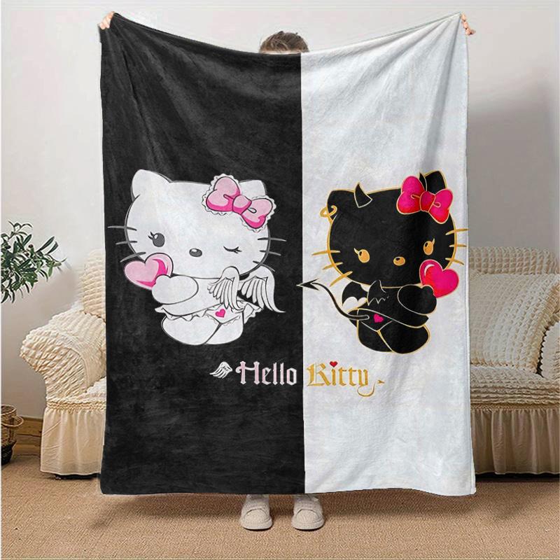 1pc Hello Kitty Angel & Devil Blanket, Seasonal Home Decorative Throw for Room, Living Room, Travel, Camping, Car Blankets, Beach, Office Naps, Unique