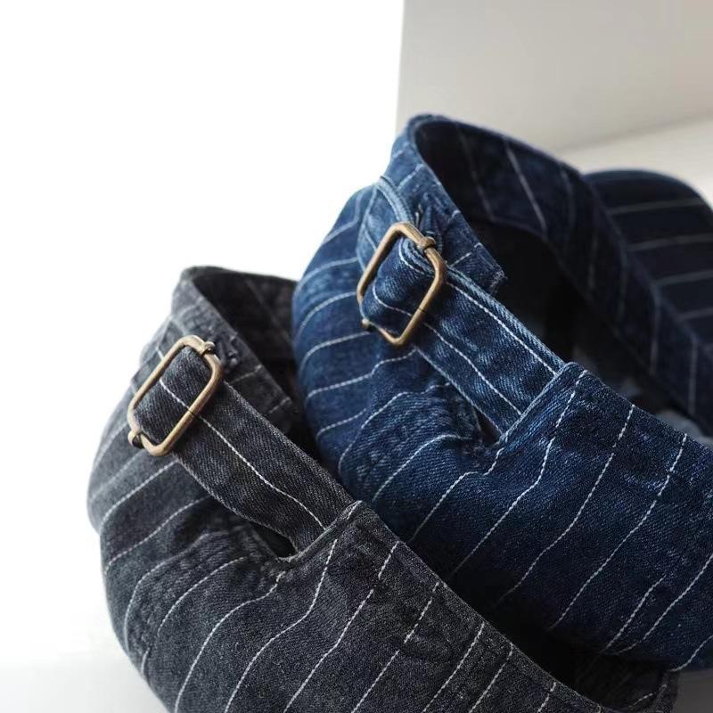 Denim octagonal hat, unisex, washed striped newsboy cap, British-style forward-capped baseball cap