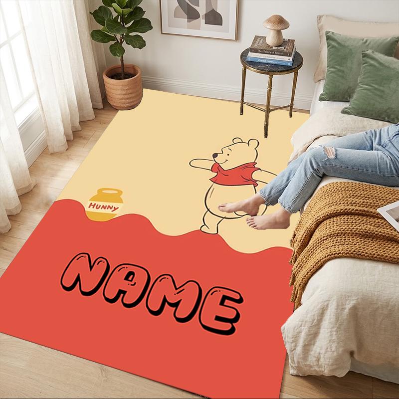 Custom Name Pooh Bear Living Room Non-Slip Area Rug Soft Carpet for Bedroom Kids Playroom Sofa Office Home Decor Doormat