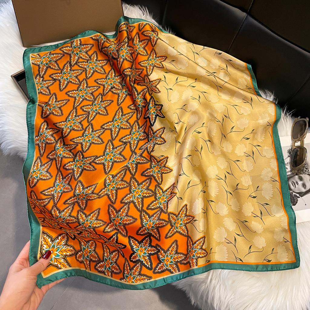 Новый шелковый атласный шарф для волос 70*70 см, женский носовой платок с принтом, женская бандана с квадратной головой, небольшой шейный глушитель, хиджаб для леди