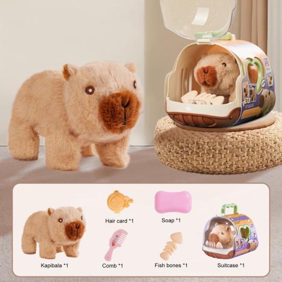 Electric Plush Capybara Toy Interactive Simulation Sound Walking Animal Toy Toddlers Boys Girls Educational Baby Tummy Time Crawling Animal Toy