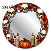 Decorative Pumpkin Wall Mirrors Halloween Mirror Stickers with Spiders/Skeletons/Pumpkins, Retro Hanging Easy Install Mounted Ornament, Lightweight