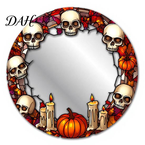 Decorative Pumpkin Wall Mirrors Halloween Mirror Stickers with Spiders/Skeletons/Pumpkins, Retro Hanging Easy Install Mounted Ornament, Lightweight