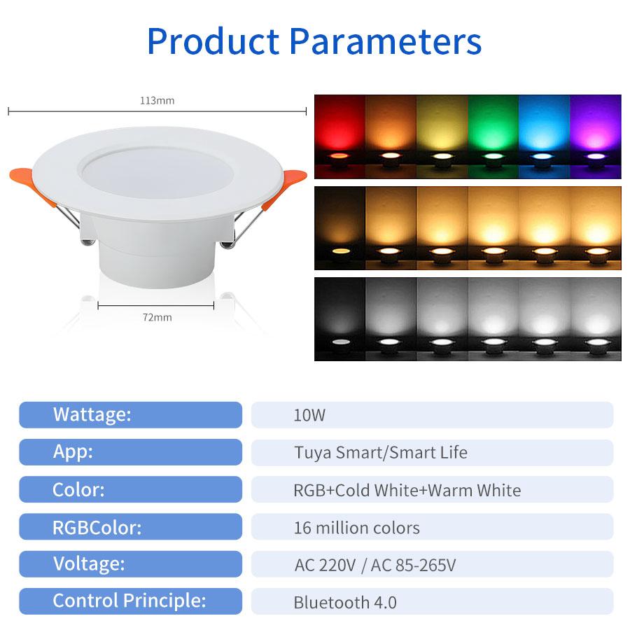 AC 85-265V 220V 10W Умный Bluetooth Даунлайт Диммируемый RGBCW Потолочный Светодиодный Даунлайт Управление через Приложение Smart Life Декор Гостиной