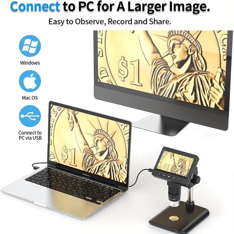 Цифровой микроскоп 4,3" ЖК-микроскоп USB 1080P увеличительное стекло с 8 регулируемыми светодиодными лампами USB-микроскоп для Windows/MacOS