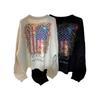 Унисекс кардиган с леопардовым принтом и узором флаг – Модный американский стиль, свободная вязка