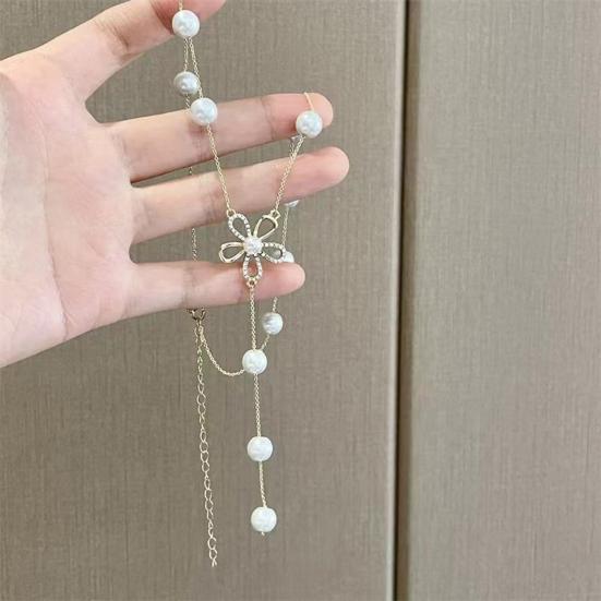 Женское ожерелье, удлинительная цепочка в форме цветка, выдалбливают искусственный жемчуг, регулируется, украшение для шеи, выпускного вечера