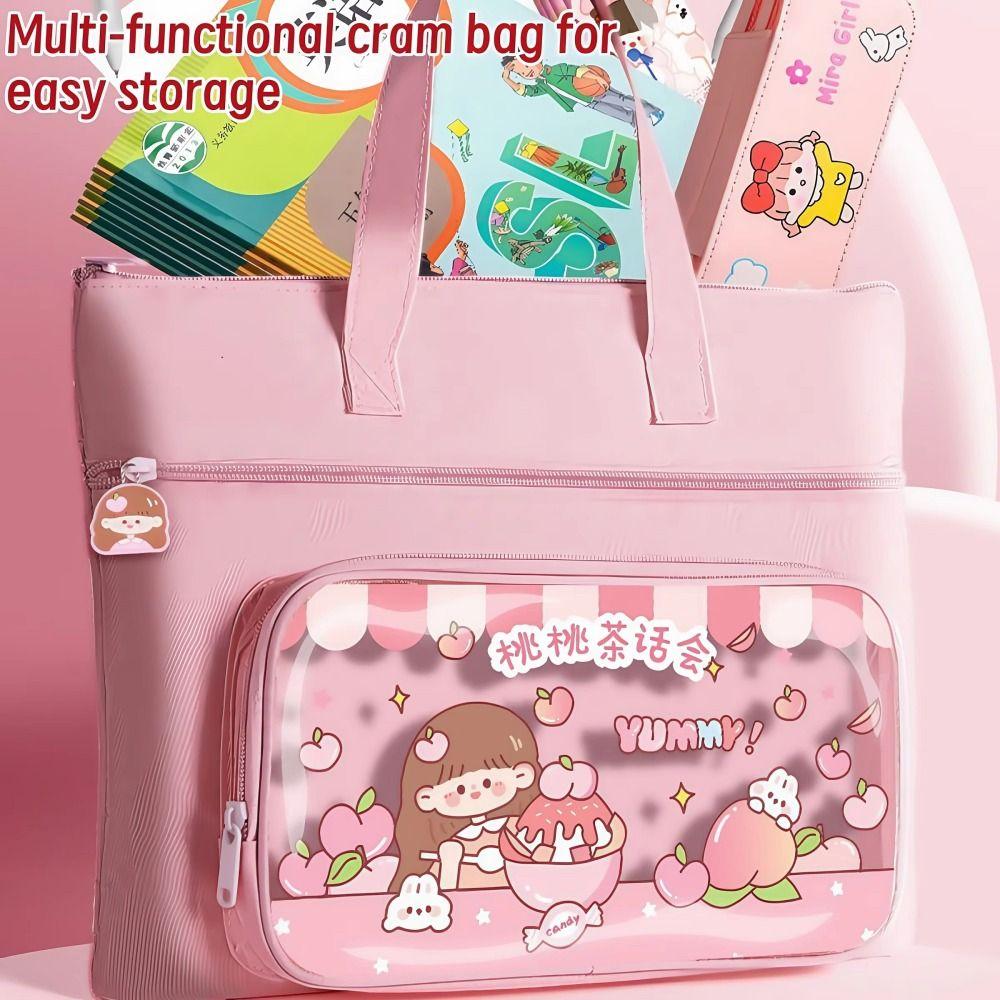 Handheld Capybara Tote School Bag Cartoon Book Storage Bag Multi-layer File Organizer  for Students