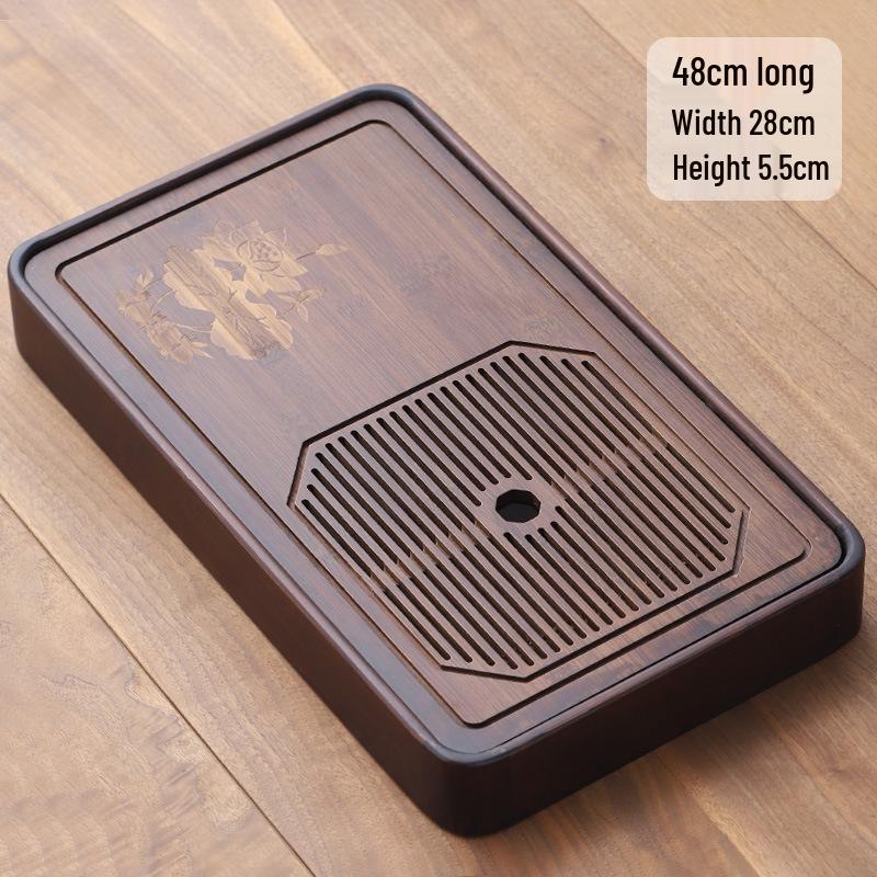 Бамбуковый чайный поднос с резервуаром для воды - Простой прямоугольный дизайн для чайных наборов