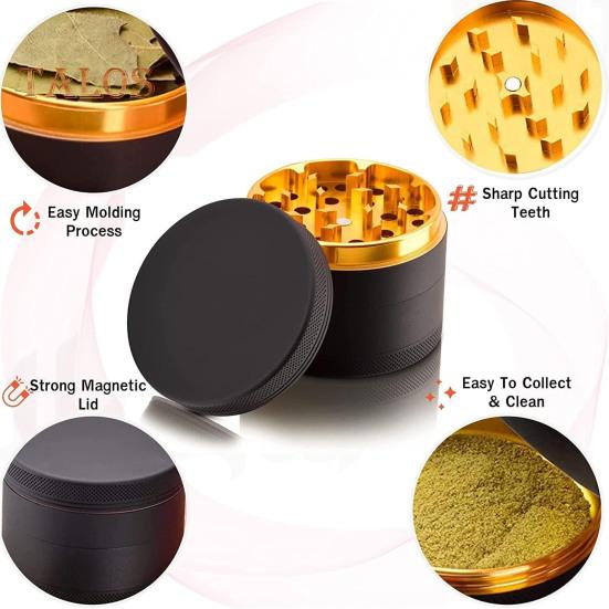 Spice Grinder Manual Food Grade Anti-crack Round Aluminum Alloy Labor-saving Better Tightness Easy Molding Process Sharp Cutting Teeth Strong