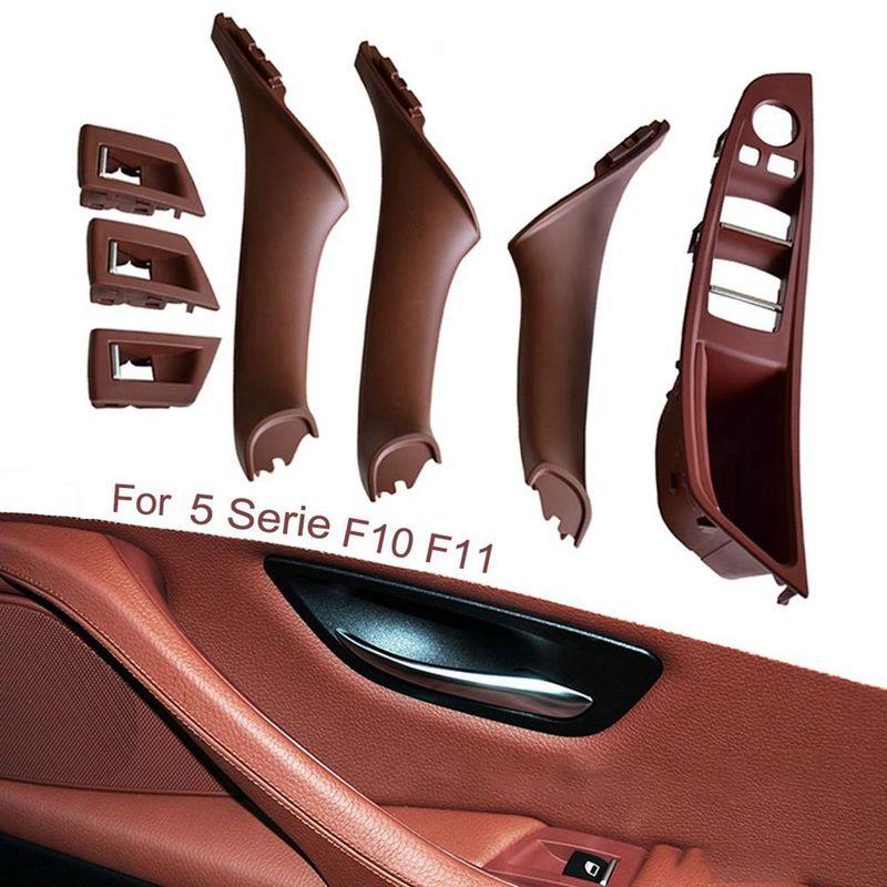 2 Set RHD Car Interior Door Handle Inner Door Panel Pull Trim Cover For -Bmw 5 Serie F10 F11 520 525 Red-Brown