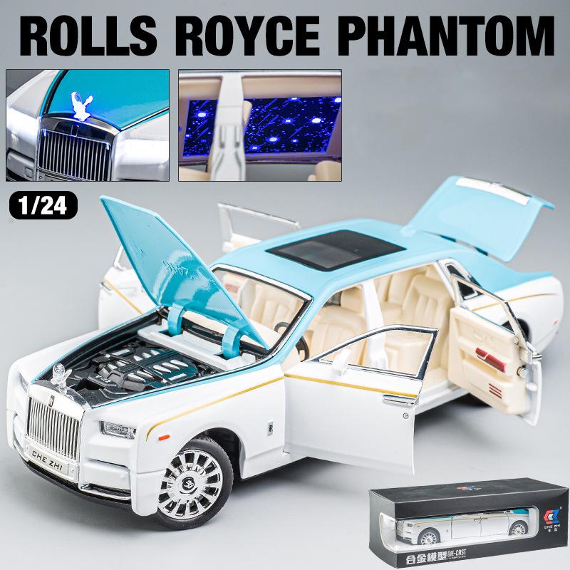 Модель автомобиля Phantom в масштабе 1/24, игрушка из цинкового сплава с откидной спинкой, литые игрушечные машинки со звуком и светом для детей, коллекция подарков для мальчиков и девочек