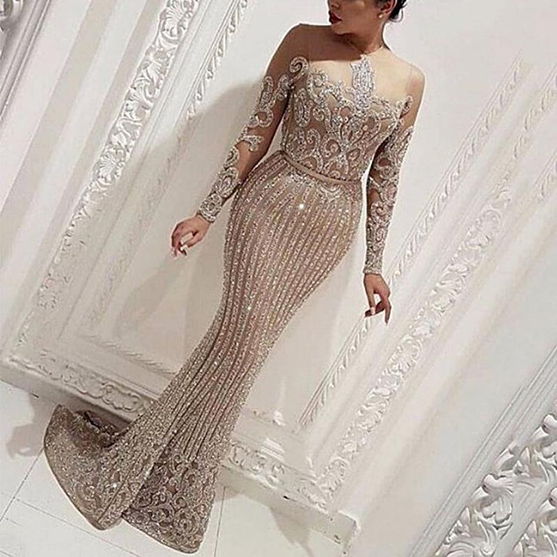 Spring/Summer Long Dress Mid-waist Style Commuter Glitter Sprinkled Gold Slim-fit Gold Dress