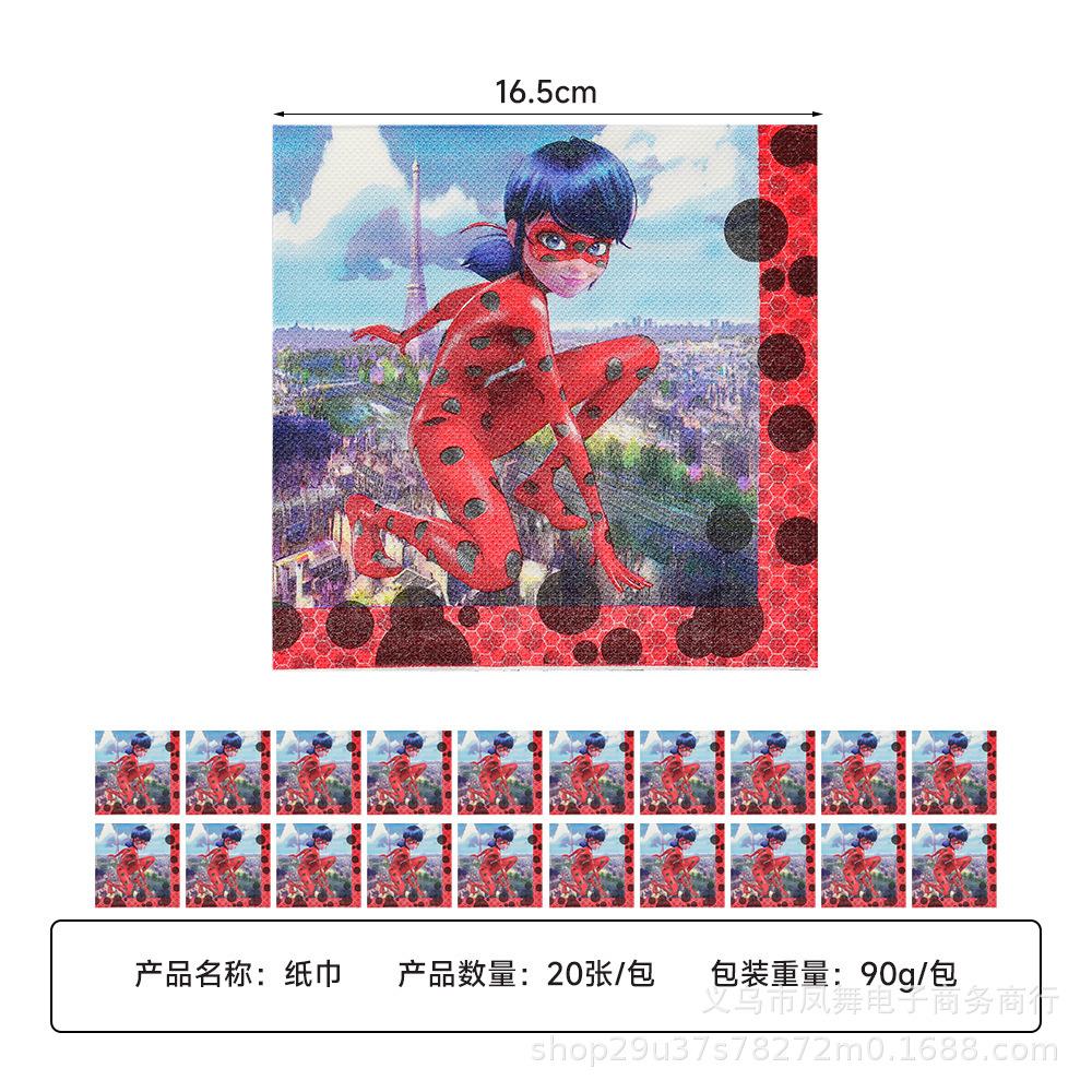 Божья коровка Тематическая Посуда Принадлежности для Празднования Дня Рождения Одноразовые Бумажные Тарелки Бумажные Стаканчики Бумажные Салфетки Завод-поставщик