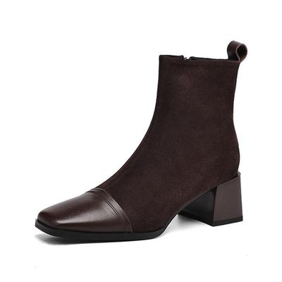 Зимние ботинки в стиле вестерн из натуральной кожи, нубука, на толстом среднем каблуке, женские ботинки с заплатками на молнии