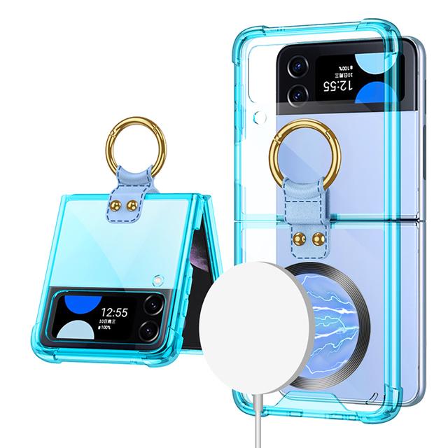 Магнитный чехол с беспроводной зарядкой для Samsung Z Flip 4, чехол Z Flip 3, 5 г, кольцевой кронштейн, прозрачный жесткий гальванический чехол Magsafe