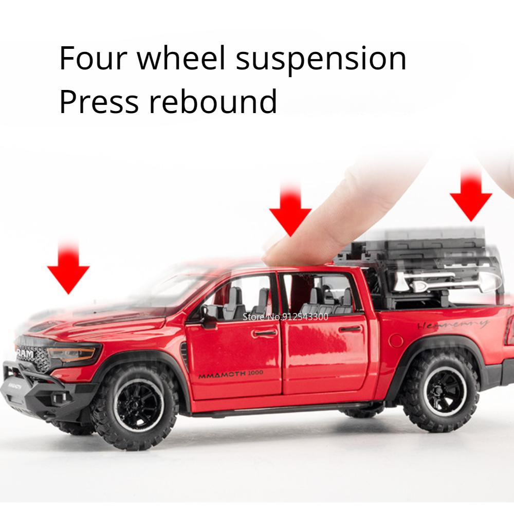 1/32 Dodge RAM MAMMOTH Pickup Toy Car Model Metal Diecast Off Road Vehicles Models Pull Back Shock Absorbation Boys Best Gifts