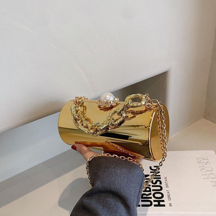 Легкая роскошная женская сумка-клатч для вечеринок, темпераментная универсальная сумка на цепочке, новая яркая сумка-цилиндр на одно плечо с цепочкой