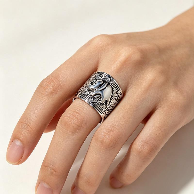 Xiaomi 925 Sterling Silver Rings For Women Geometric Fine Jewelry Finger Adjustable Retro Wide Elephants Ring For Party Birthday Gift