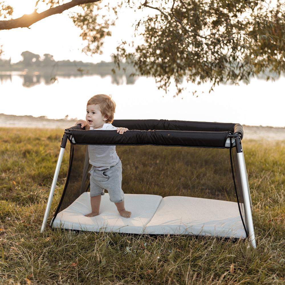 Folding Travel Cot with Mattress, Lightweight, Black, Luna Bambini