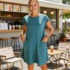 Summer Mini Dress for Women Short Sleeve Crew Neck A-line Swing Dress Casual Vacation Tunic Short Dress with