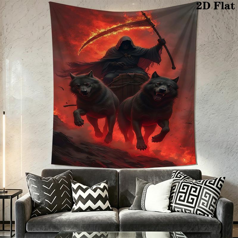 Reaper'S Fiery Journey Tapestry Wallmounted Background Cloth Homestay Soft Decoration Tapestry Background Wall Hanging Cloth