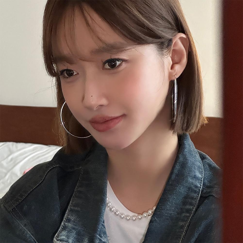 Fashion Simple Sterling Silver Hoop Earrings for Women Hypoallergenic Lightweight Large Big Thin Hoops Dangle Earrings