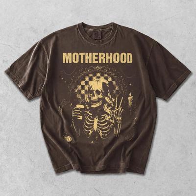Skeleton Motherhood Coffee Mom T-Shirt, Retro Edgy Mother Life Tee