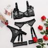 Bras & Bra Sets 5 Piece Bows Mesh Fishnet Sexy See Through Lingerie Set Women Black Blue Neon
