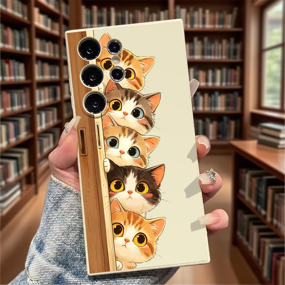 Peeking Kittens Illustration Soft TPU Case Slim Shockproof Protective Cover For Samsung Galaxy S Ultra FE Plus A Series 5G