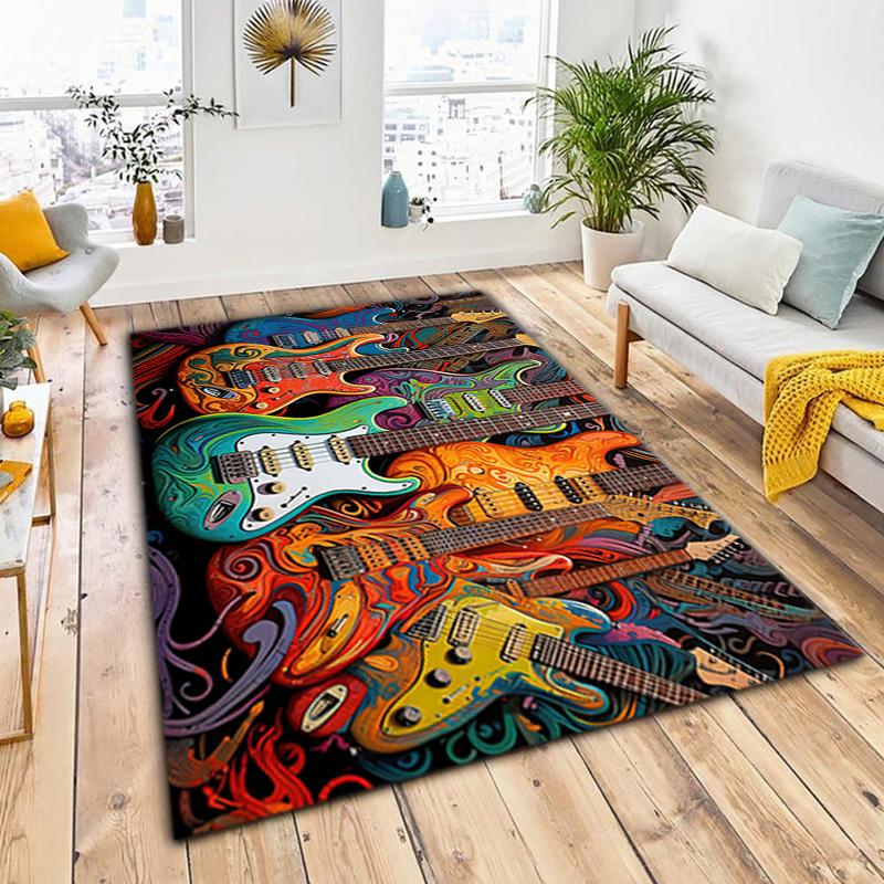 1Pc Electric guitar theme Printed circular carpet, home door mat, outdoor travel protection carpet A4
