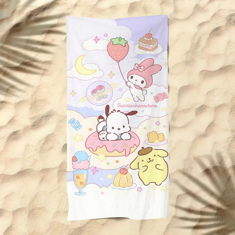 Cute Cartoon Kitten Printed Microfiber Beach Towel Quick Dry Soft Bath Towel For Kids Seaside Swimming
